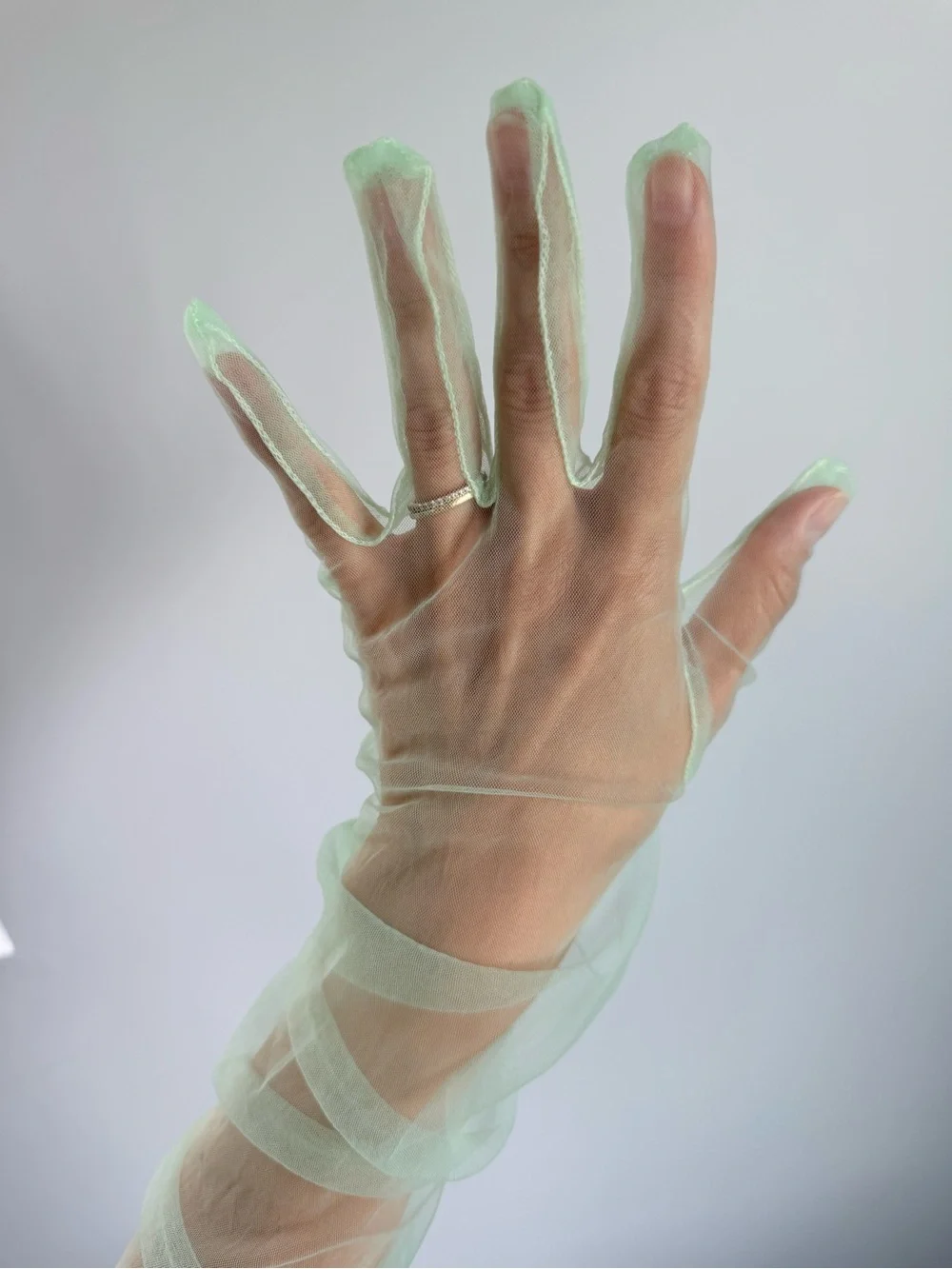 Sheer Mint Green Gloves Above Elbow
